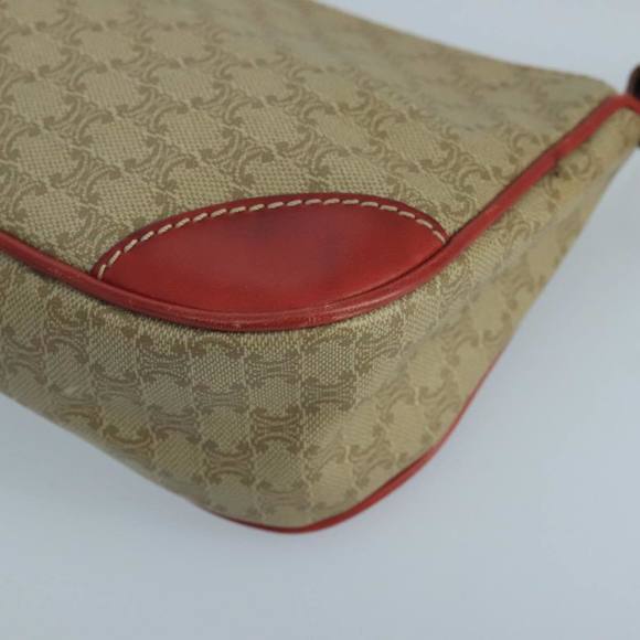CELINE Macadam Canvas Hand Bag PVC Leather Beige Red Auth 99836 - Picture 9 of 16